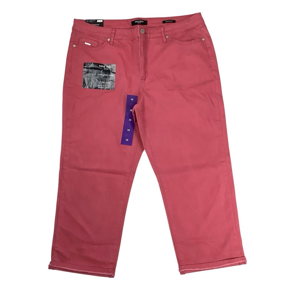 Nine West Chrystie Pink Capri Pants Jeans Women Size 16 36X23 Preppy Coastal
